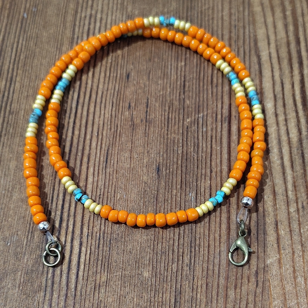 Orange and Turquoise Beaded Necklace, Handmade Men's Necklace